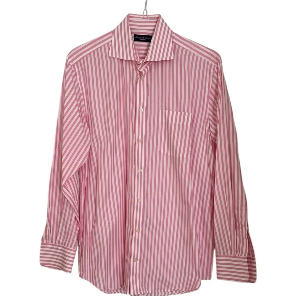Seaward And Stearn London Long Sleeve Button Down Dress Shirt Pink White… - Picture 4 of 7